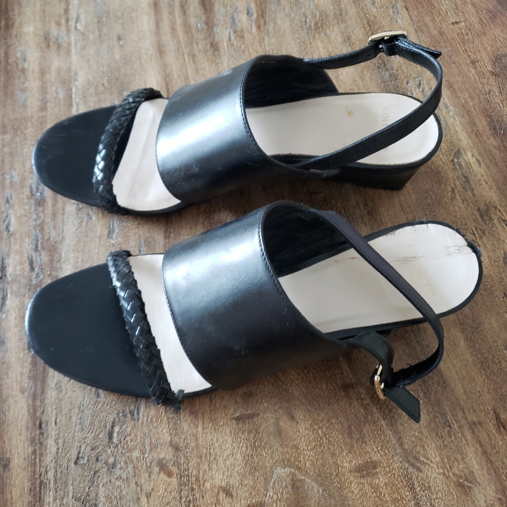 Cole Haan black braided wedge sandals. 2 inch heel. $225 msrp size 7.5 - Picture 4 of 11